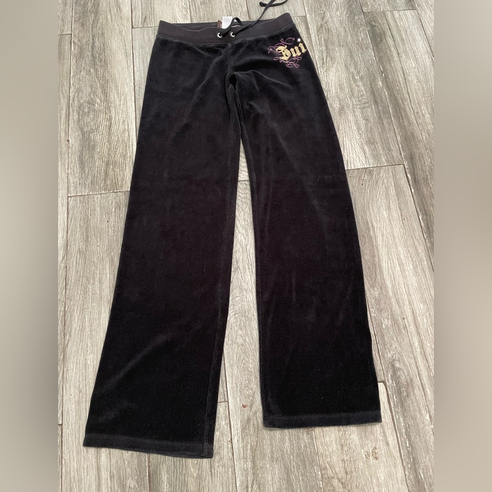 Juicy Couture Black Velour Track Pants with Embroidered Logo